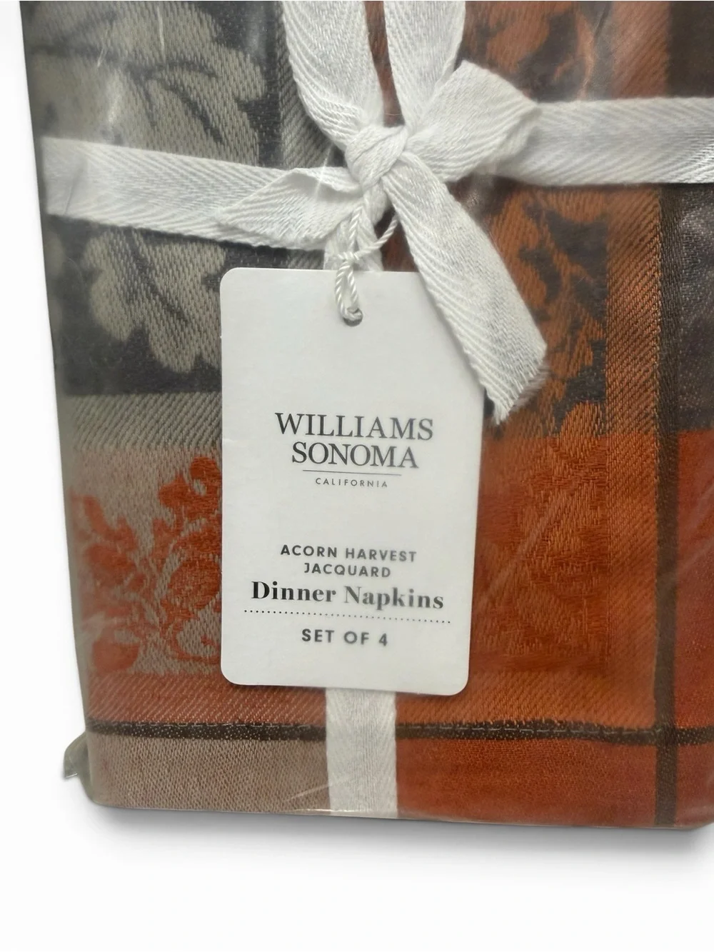 Williams Sonoma Acorn Harvest Jacquard Dinner Napkins Set of 4 NIP Fall Linen
